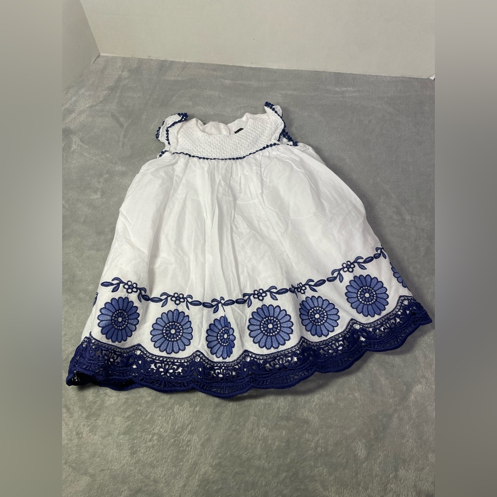 Cynthia Rowley White and Blue Embroidered Kids Dress